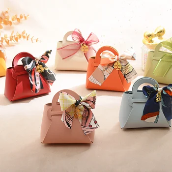 Sweet Wedding Leather Gift Box Candy Handbag Packaging Box for Wedding Party