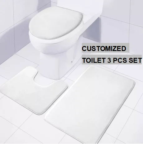 3Pcs/Set Home Bathroom Non-Slip Pedestal Rug+Lid Toilet Cover+Bath Mat Washable 