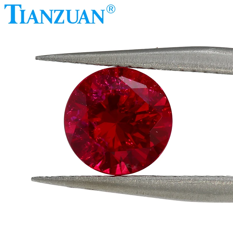 Lab Grown Ruby Pigeon Blood Red Ruby Round Shape Diamond Cut with Cracks and Inclusions Loose Stone Beads Jewelry Making