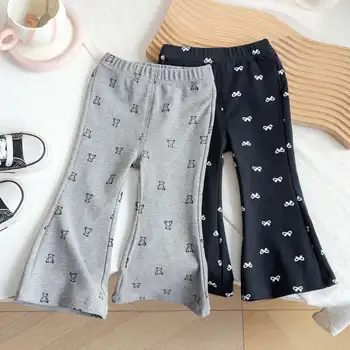 Girls' knitted bell-bottom pants 2024 Spring and Autumn new children's baby Western style leisure floral pants