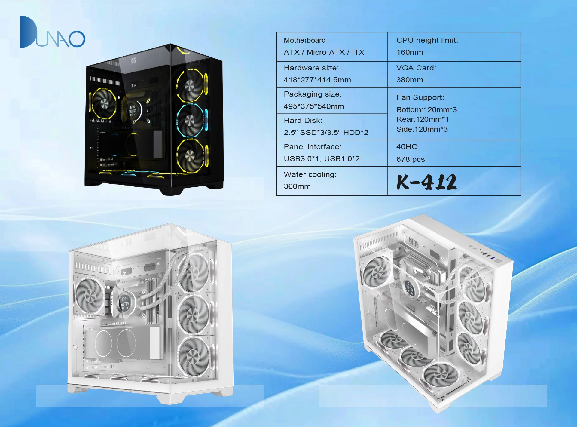 Full Tower Atx Gaming Pc Case With 3 Tempered Glass Computer Cases ...