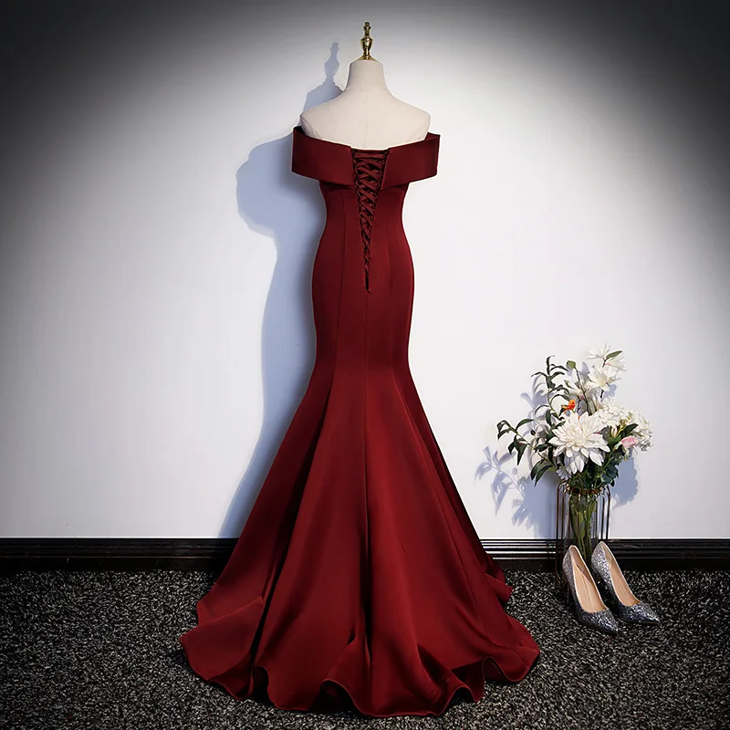 S0056A Burgundy Fishtail Engagement Wedding Luxury Accessible for Bride & Socialite Decorated Lace Evening Party Dress S0056A Burgundy Fishtail Engagement Wedding Luxury Accessible for Bride & Socialite Decorated Lace Evening Party Dress