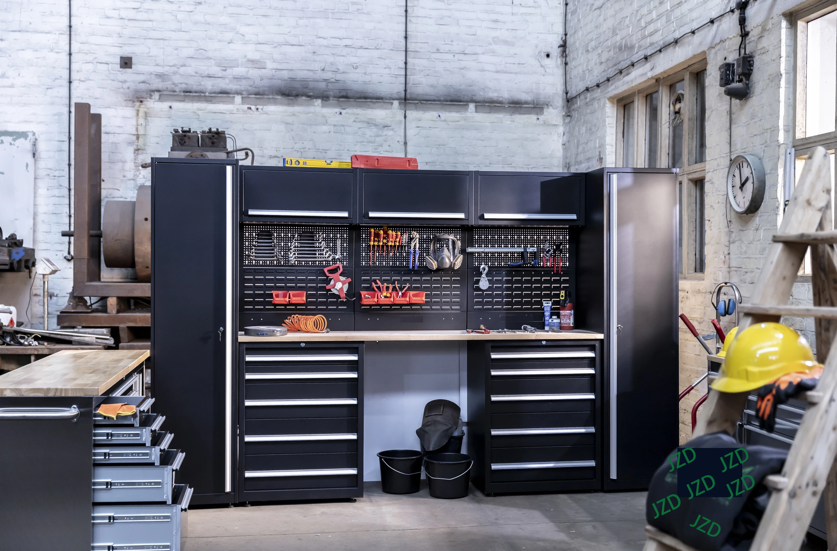 JZD Garage Cabinet with Tools Storage  Tool Cart Tool Trolley Workshop Metal Cabinet L Shape