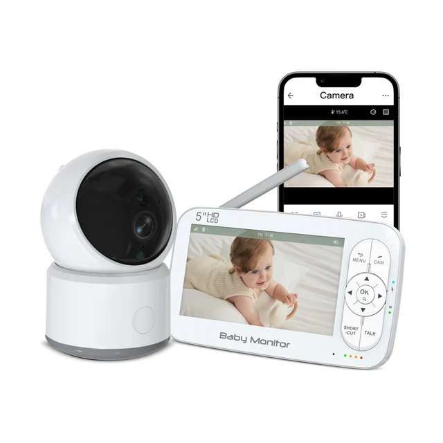 5000mAh Battery Cry Motion Baby Alarm VOX Mode HD 5 inch Color LCD Screen Tuya app Babyphone WiFi Video Baby Monitor Camera