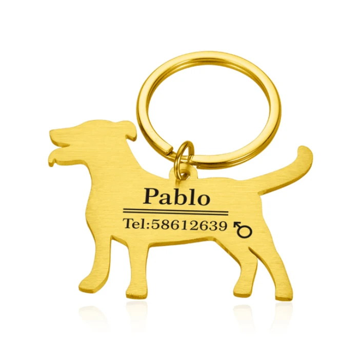 Customized Message logo ID Text Engraved Pet Tag Jewelry Stainless Steel Custom Blank Dog Shaped Pendant Keychain Wholesale