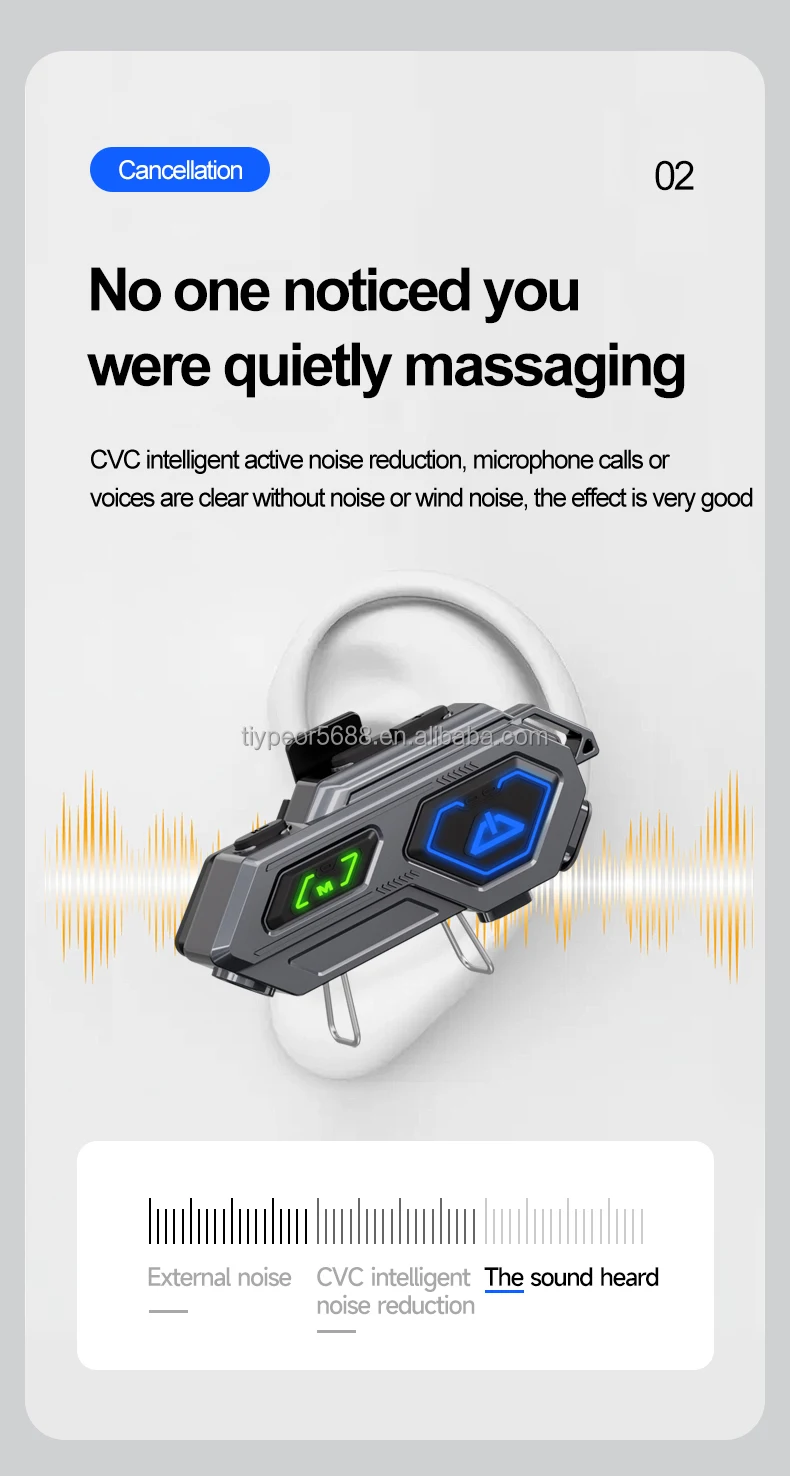 product tiypeor wireless earbuds waterproof noise cancelling handsfree rider motor headset led motorcycle intercom helmet headphone-5