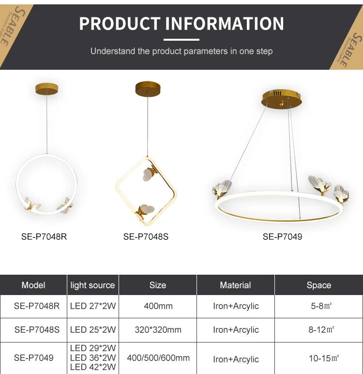 Simple Hanging Decoration Indoor Bedroom Black Gold White Iron Acrylic Modern LED Chandelier Light