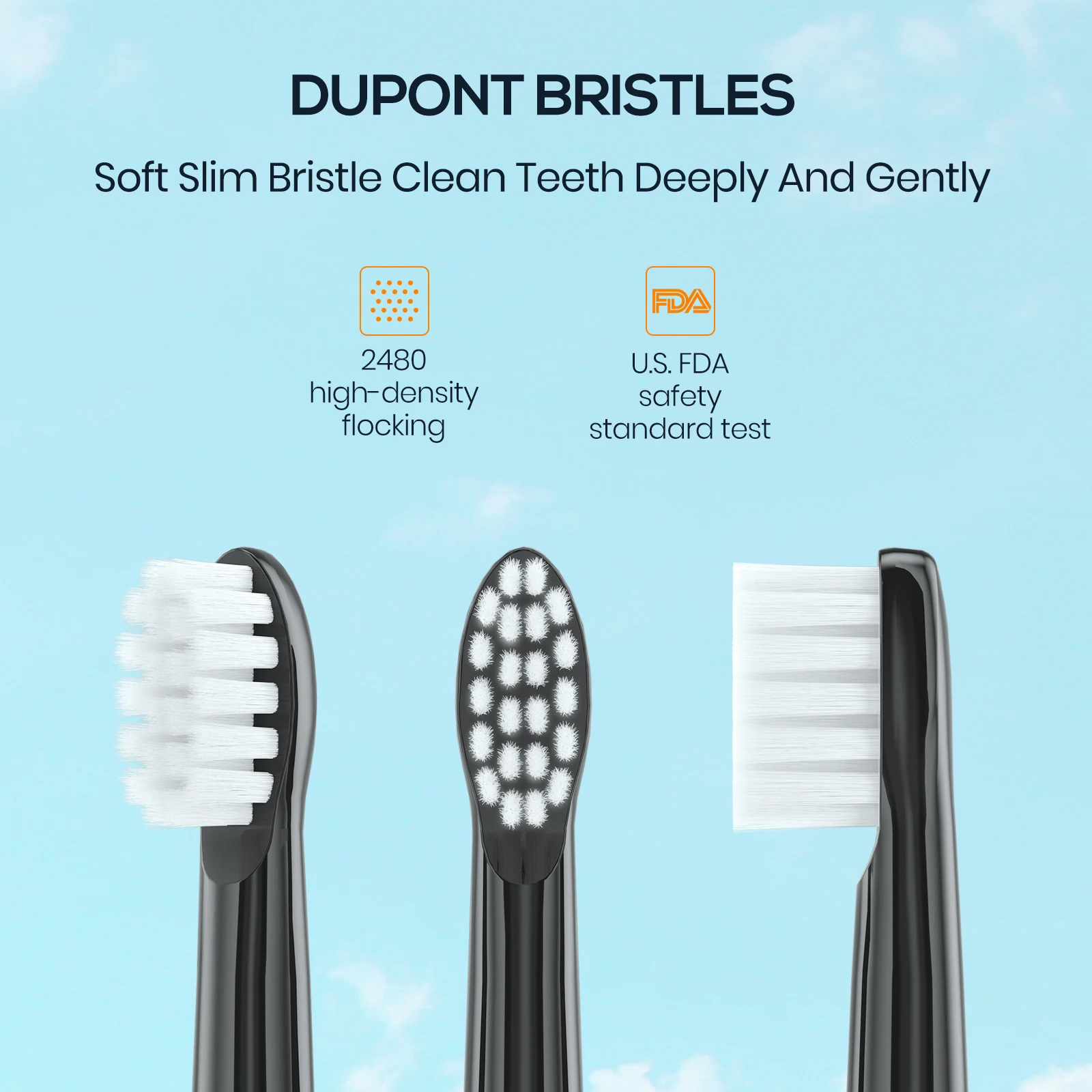 Mornwell Black IPX7 Waterproof Replaceable Brush Heads Teeth