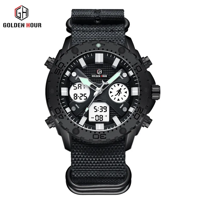 Golden Hour GH122 Watch Men 2019 Top Brand Luxury LED Big Dial Men Wrist Watches Waterproof Nylon Male Watch for Men