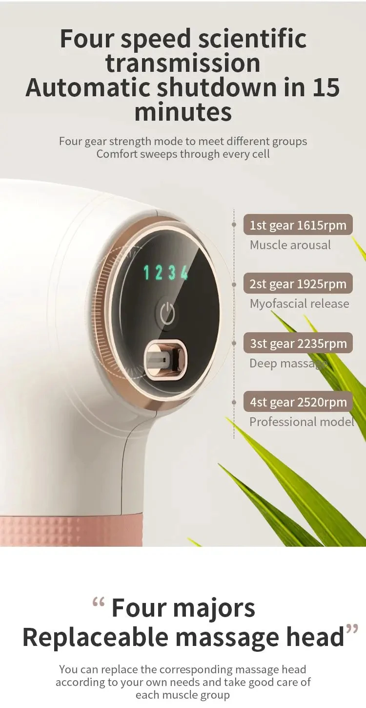 HEZHENG Hot Sale Wireless Mini Massage Gun Deep Muscle Vibrating Massager Powerful Body Massage Machine with 4 Shape Heads