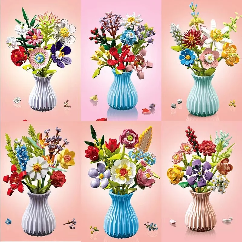 New Flower Pot Building Blocks Flowers Artificial Flower Pot Plant Children Assembling Puzzle DIY Toy Gift Household Decoration