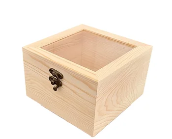 Wooden Glass Flip Cover Gift Box, Souvenir Wooden Box Storage Box, Cosmetics and Sundries Classified Desktop Storage Box