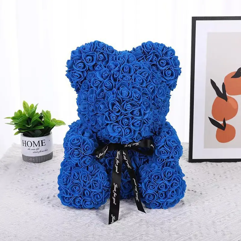 Diy 25 Cm Teddy Rose Bear With Box Artificial Flower Bear Rose