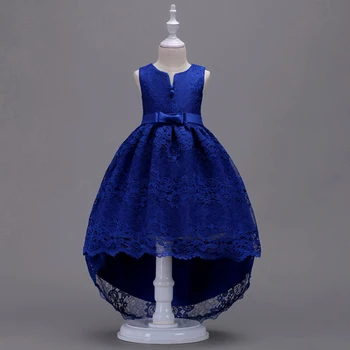 Custom High Quality 3 Mesh Sleeveless Lace Big Bow High Low Boutique Baby Girls Party Dress