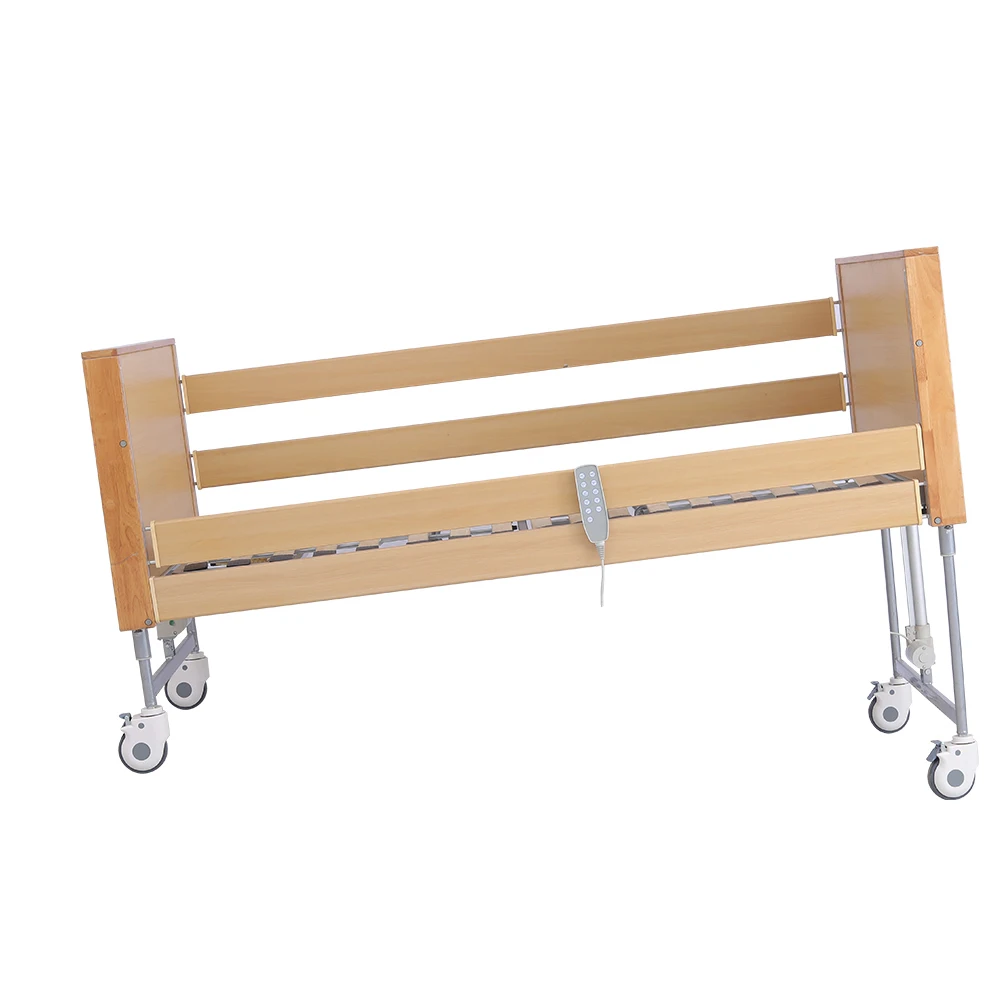 Wood Headboard Three Function Electric Hospital Bed - Iron Rail Adjustable Bed with Training Stand Attachment 4