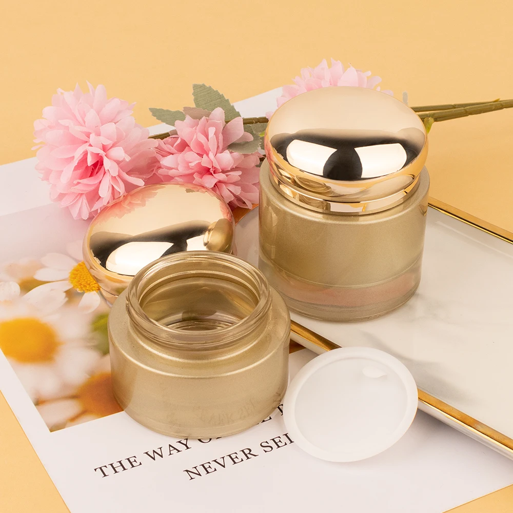 Wholesale Luxury Skin Care Container Cream Jar Lotion Pump Bottle Thick Bottom Bottles Glass Cosmetic Packaging Set With Lid details