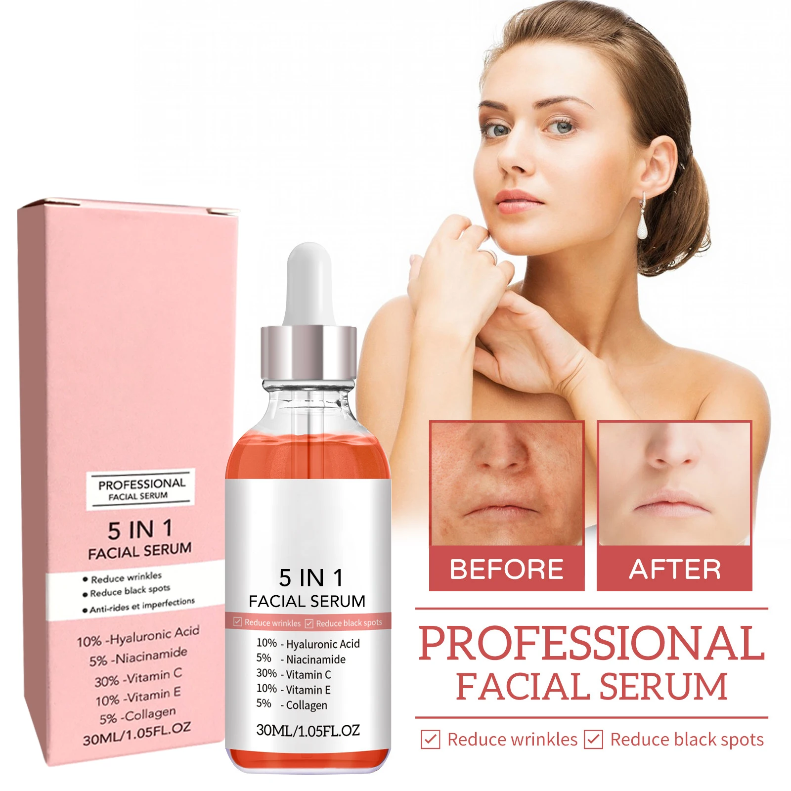 5 In 1 Face Serum Niacinamide Collagen Vitamin E Vitamin C Hyaluronic ...