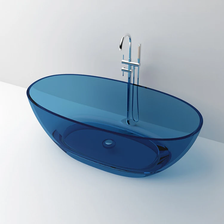 Orea Modern Colored Resin Stone Cast  Clear Acrylic Bath Tub  Transparent Pink Overflow Freestanding Bathtub for Sale