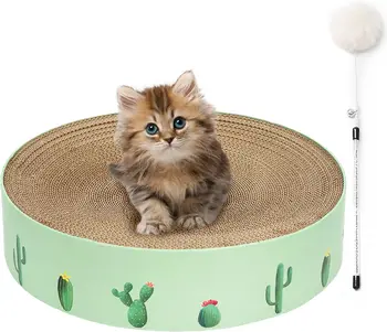 Round Cat Scratch Corrugated Cardboard Pad Durable Interactive Products Supplies Pet Toys