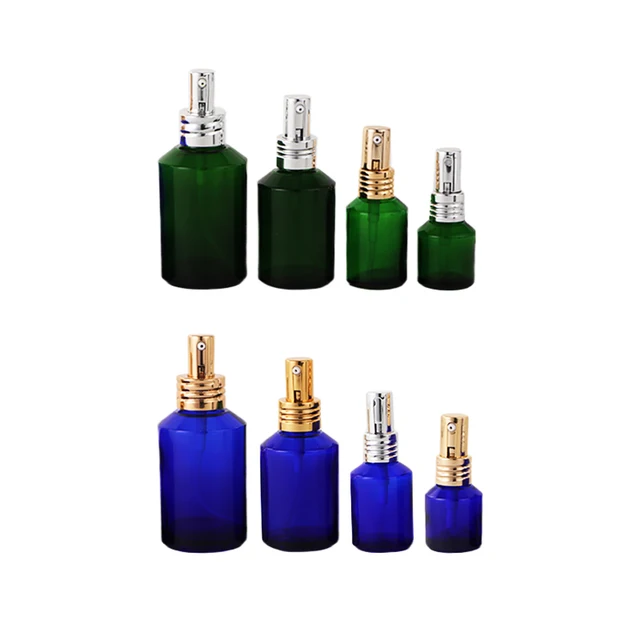 Cosmetic skin care 15ml 30ml 60ml 100ml 120ml 200ml clear green black amber oblique shoulder glass bottles with lotion pump cap