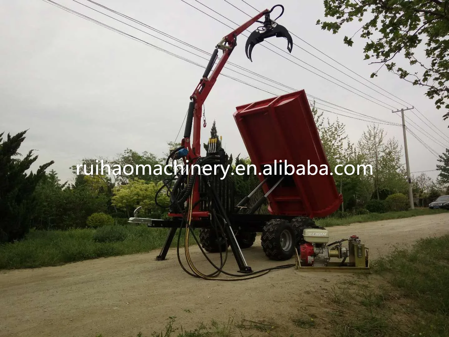 Hydraulic Atv Utv Dump Tipping Trailer With Log Grapple For Tractor