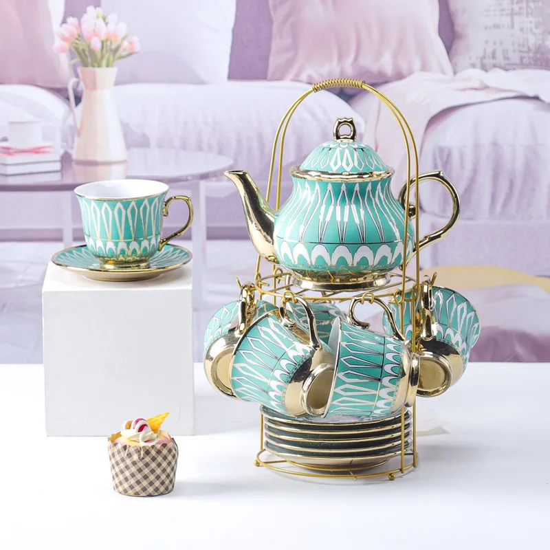 Custom Gold Rim Porcelain Tea Cup Set Teapot Chinese Tea Pot And Cup Sets Decor Luxury Ceramic