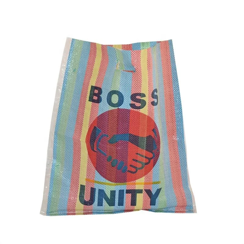 Customized White pp Woven Bag With Blue Stripes on 2 Sides Woven Polypropylene Woven Colorful Strip Laminated Sack