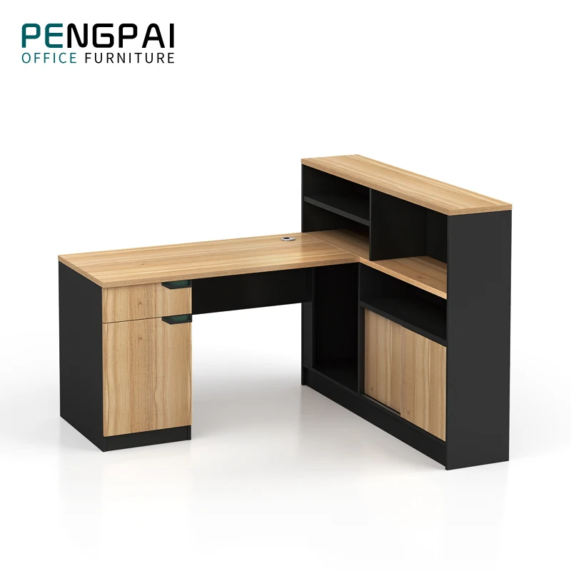 PENGPAI Single Wooden Study Working One Person Storage Workstation With Overhead Cabinet