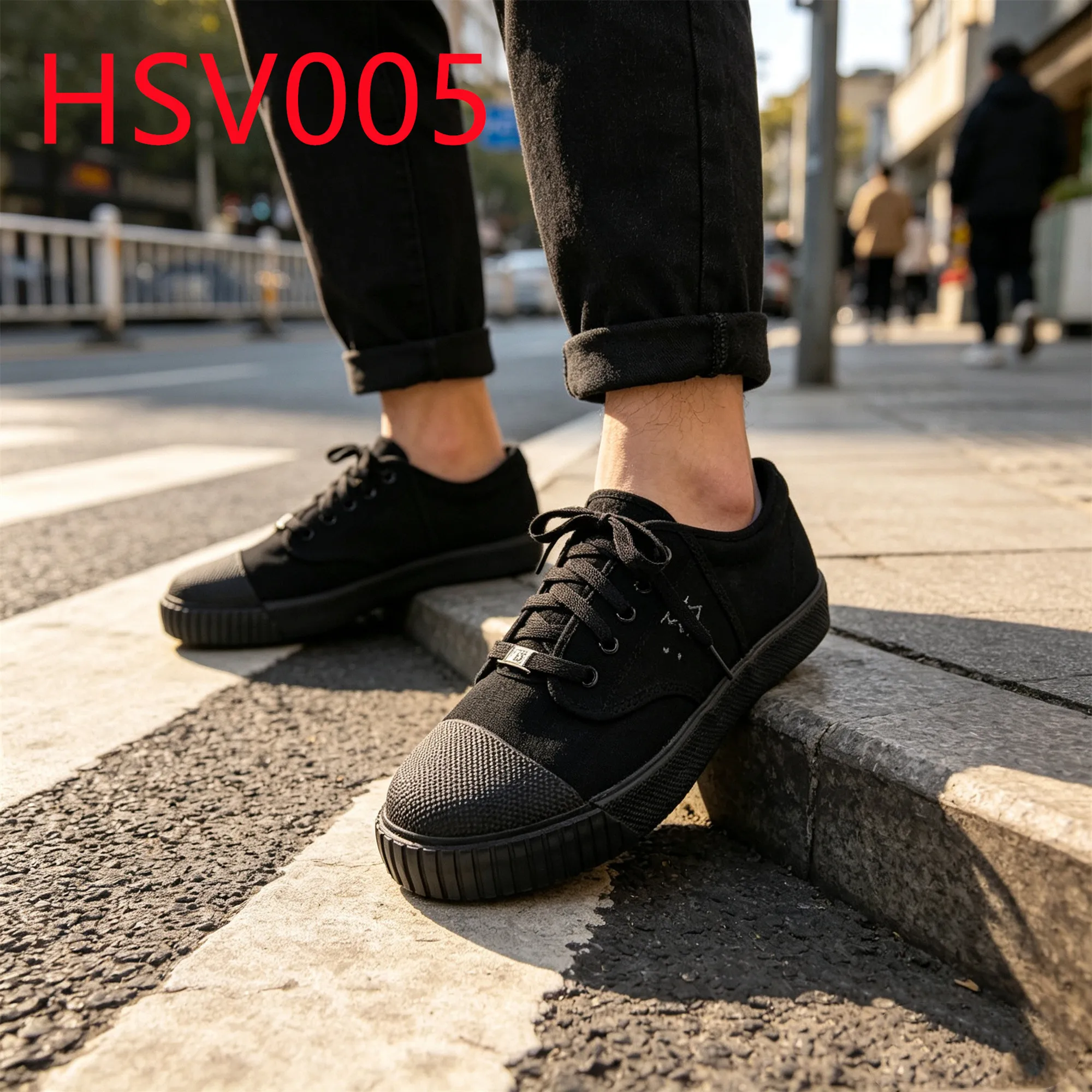 HY,Street Fashion Vulcanized Rubber Sole Hua Singh Sneakers Lace up Style Anti-tear Canvas Fabric Black/white School ShoesHSV005