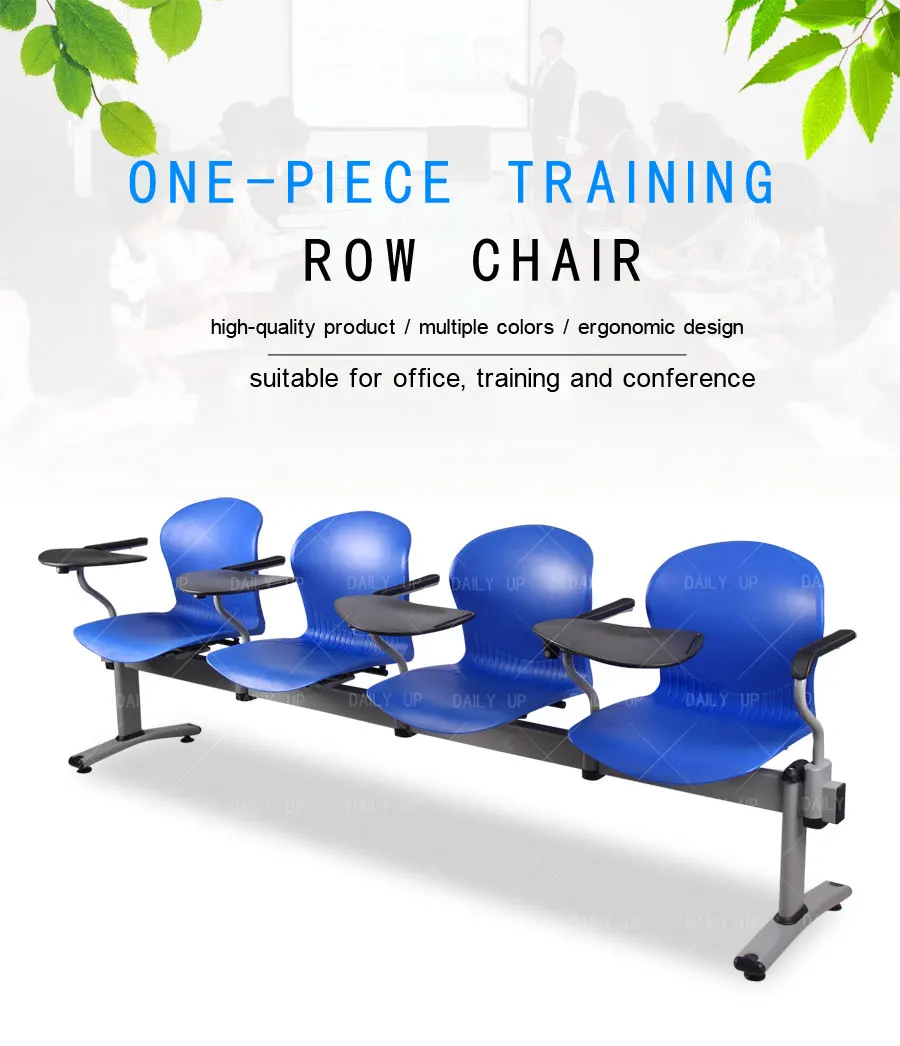 High Quality Public Row Waiting Chair Set With Armrest Metal Frame Four Seat Airport Bench With Word Pad For Hospital School