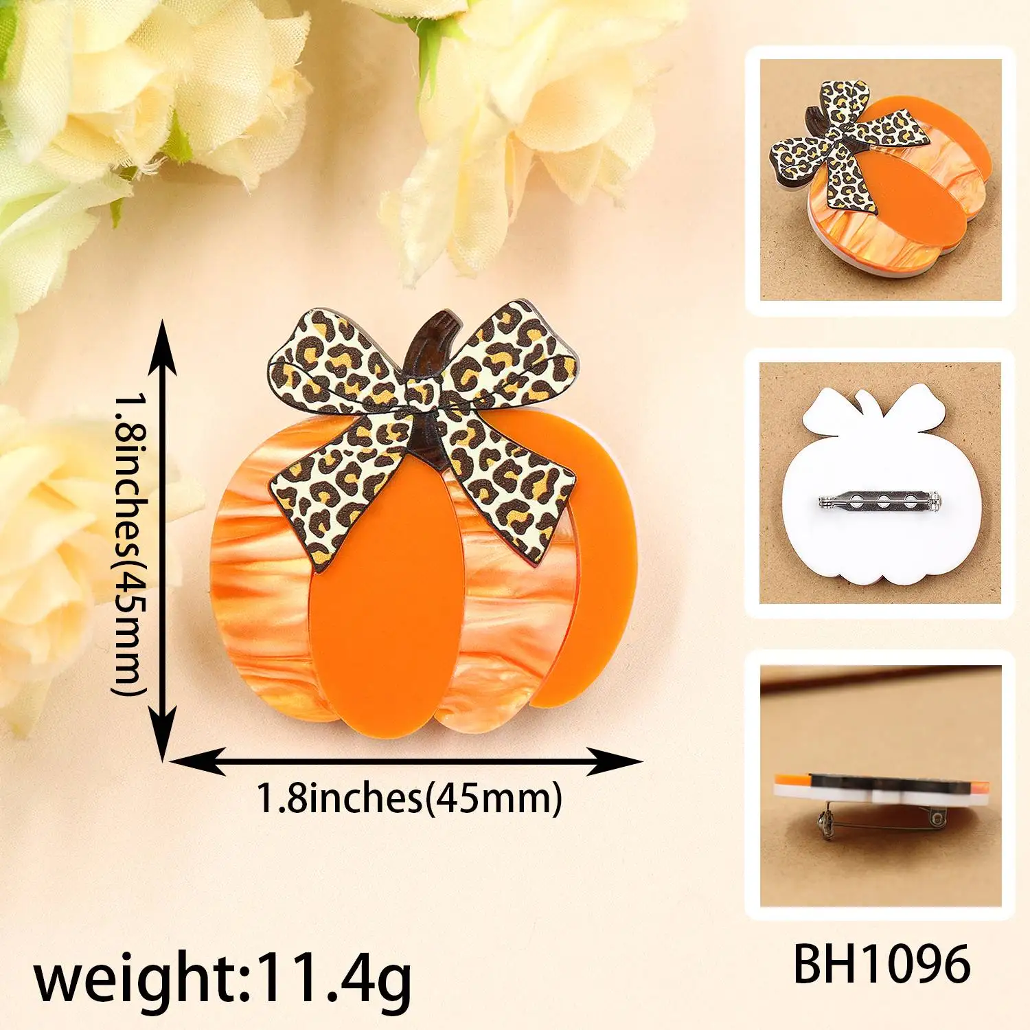 YYXBH1096 High Quality Acrylic Leopard Yellow Pumpkin UV Print Laser Cutting Unisex Synthetic Brooch for Engagement Jewelry details