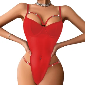 2024 Women's Sexy Hollow Out Underwire Bodysuit Transparent Complex Craft Sheer Mesh Sleeveless Lingerie Fashion Underwear