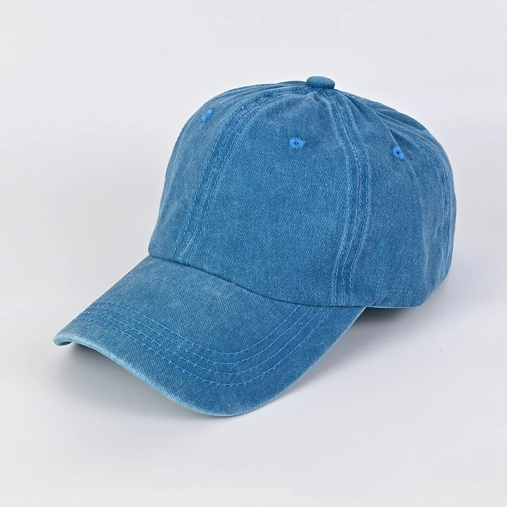 High quality solid color washed cotton baseball cap, denim fabric, flat patterned unstructured men