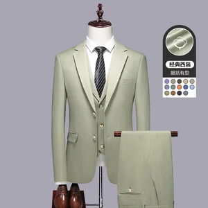 Men's Dress Wedding Groom Three-piece Set of Two Buckle Striped Slim Europe and the United States Formal Casual Suit