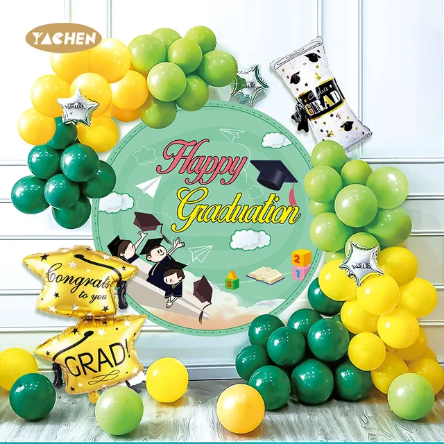 YACHEN new arrival aluminum foil congrats grad balloons yellow green latex balloons arch kit for graduation party supplies