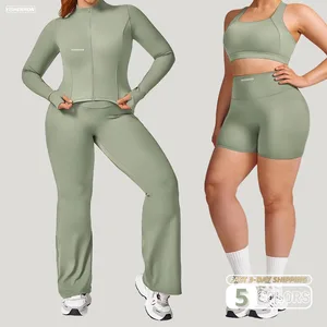 YISHENHON Factory Wholesale Custom Training Gym Wear Set Cross Back Strap Weight Outfit Plus Size 5 Piece Yoga Sets