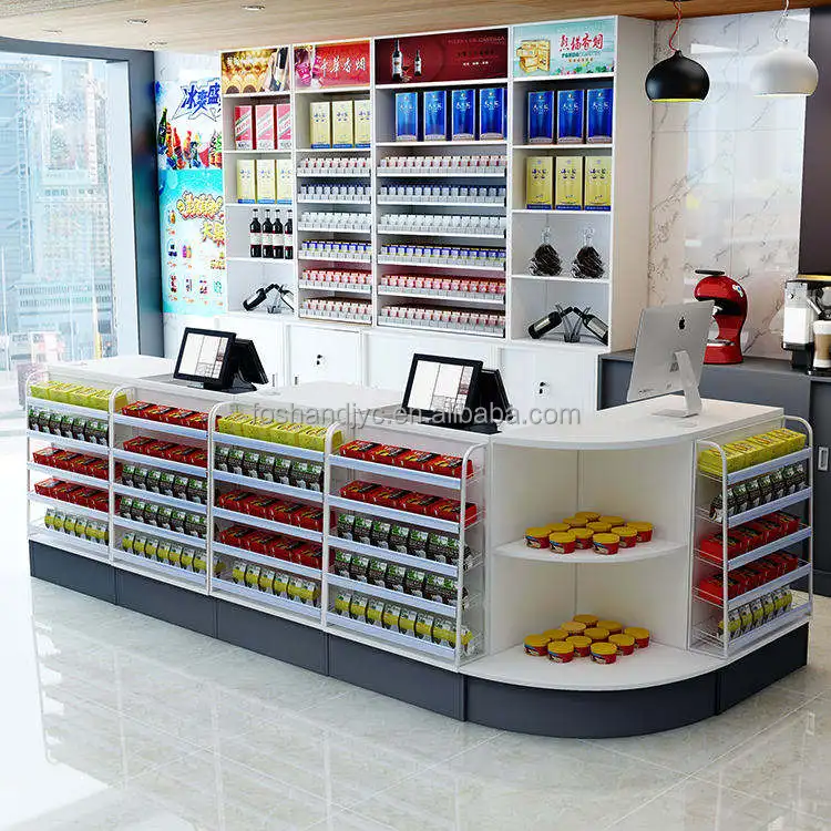 US Supermarket Checkout Counter Display Stand U-Shaped Kiosk with 4ft Counter Made of Steel and MDF for Retailer Shops