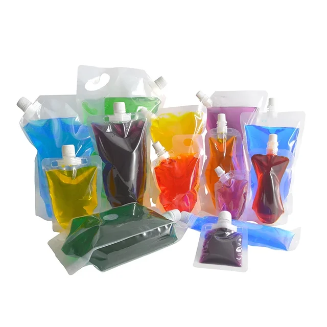Eco Friendly Transparent Clear Liquid Water Juice Beverage Packaging Pouch Kraft Plastic Drink Spout Bag
