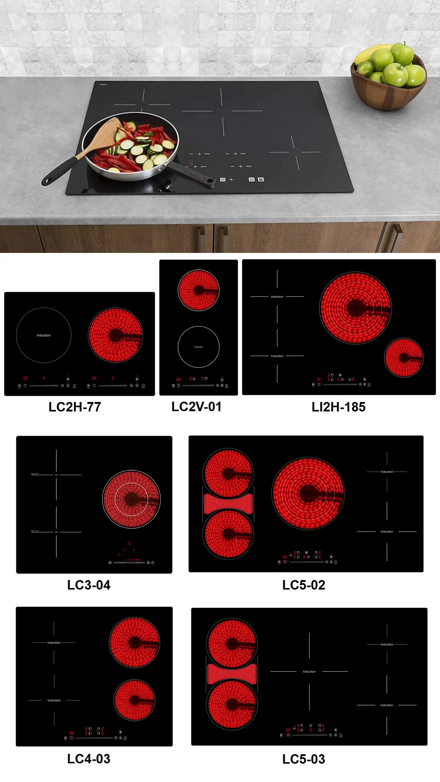 5 Burners Bbq Zone Combination Ceramic Electric Cooktops Mix Induction