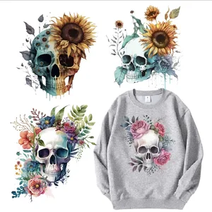 Skull Flower DTF Design Transfers Wholesale Custom Ready to Press Iron on Transfer Sticker Decal for T Shirt Screen Printed Logo