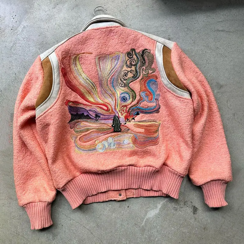 Custom Logo Embroidery Streetwear Winter Warm Cropped Baseball Letterman Varsities Jacket for Men gallery 4