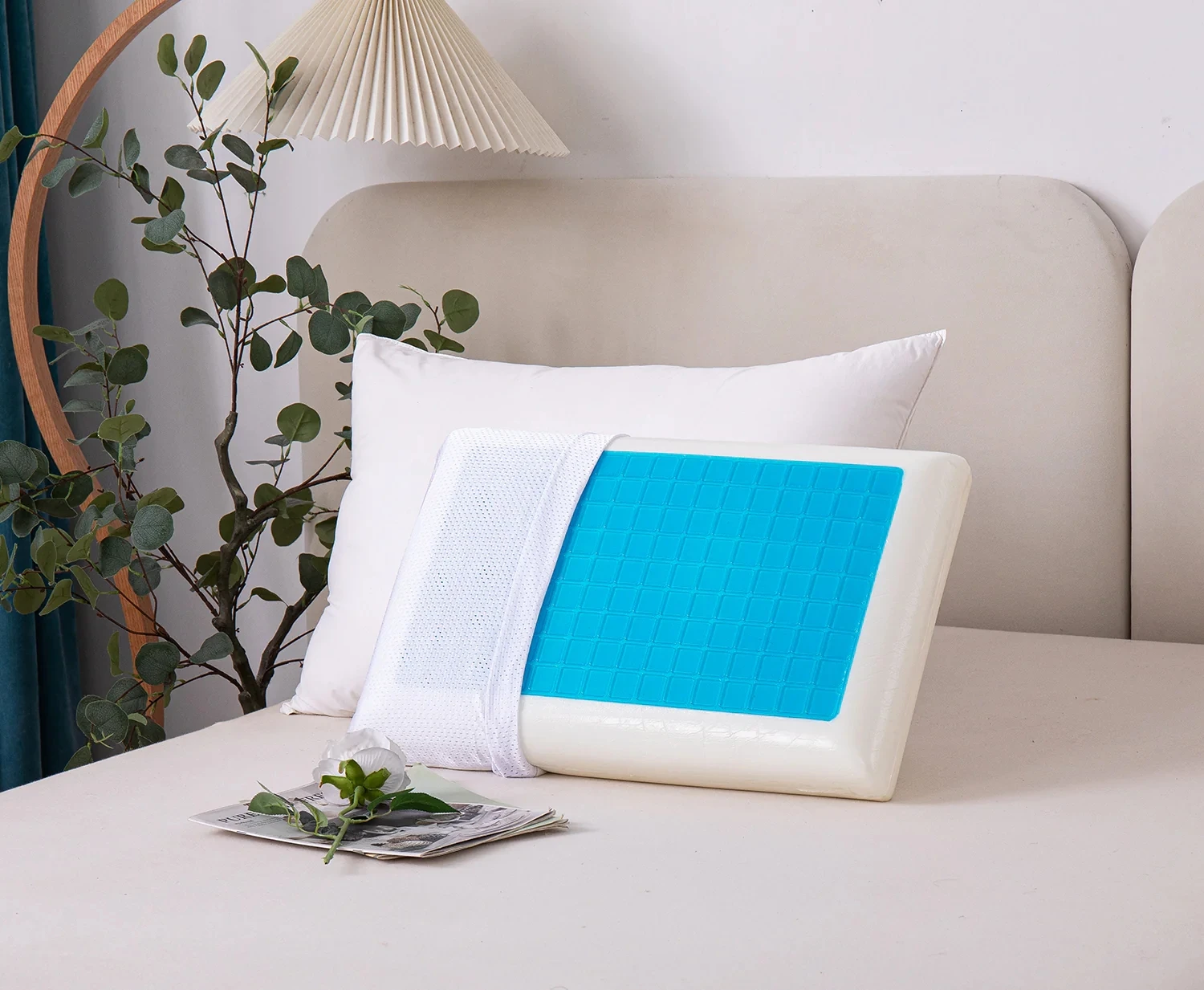 Factory Wholesale Healthy Orthopedic 60x40x13cm Cooling Gel Memory Foam Sleeping Bed Neck Bread Pillow with Removable Cover