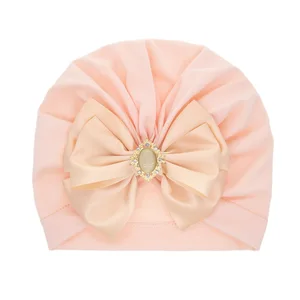 Hot Selling Solid Baby Beanie Big Bowknot Diamond Style Newborn Kids' Hat for Outdoor Use