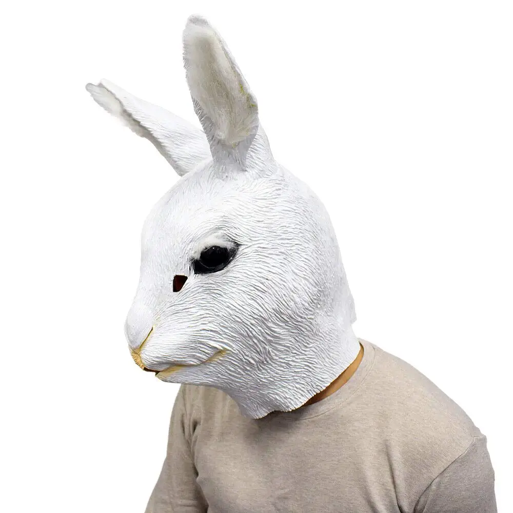 White Rabbit Bunny Head Mask Latex Full Head Animal Rabbit Party Masks ...