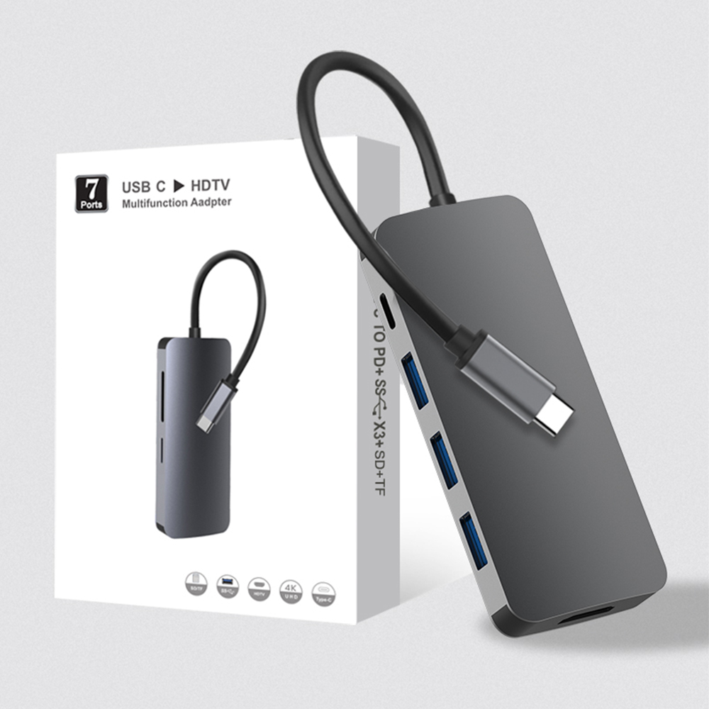 Многопортовых Портативный Usb C концентратор 7 в 1 док-станция для ноутбука с 3 * USB3.0 + PD + SD/TF Card Reader устройство чтения карт + RJ45