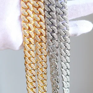 18mm Gold Plated Full Bling Diamond Cubic Zirconia Cuban Link Chain Necklace Fashionable Jewelry for Gifts