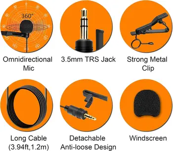 Comica CVM-SM-O1 Lavalier Lapel Microphone, Omnidirectional TRS Clip-on Condenser Mic Compatible with DSLR Camera BoomX-D detail image