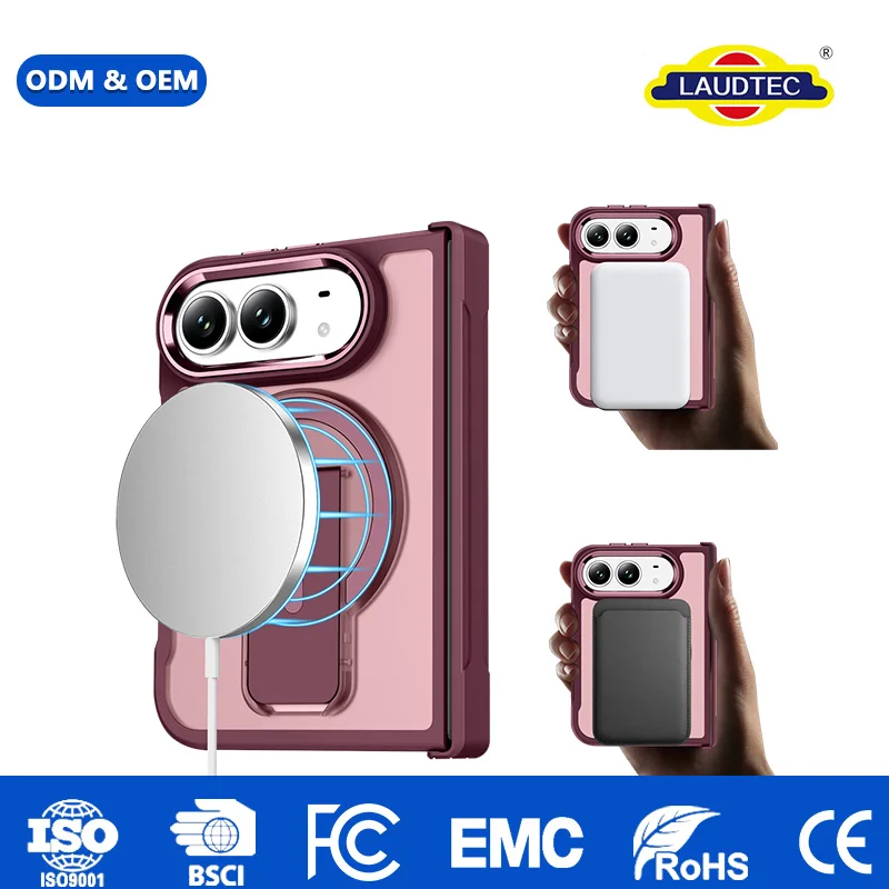 Shockproof with Invisible Desktop Stand & Metal Camera Frame, Skin-Feel Hard PC + TPU Magnetic Phone Case for iPhone 18 Duo