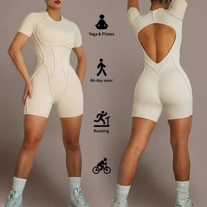 Custom Women's Sportswear Quick Dry Gym Clothes Yoga Fitness Training Backless Short One Piece Jumpsuit for Women