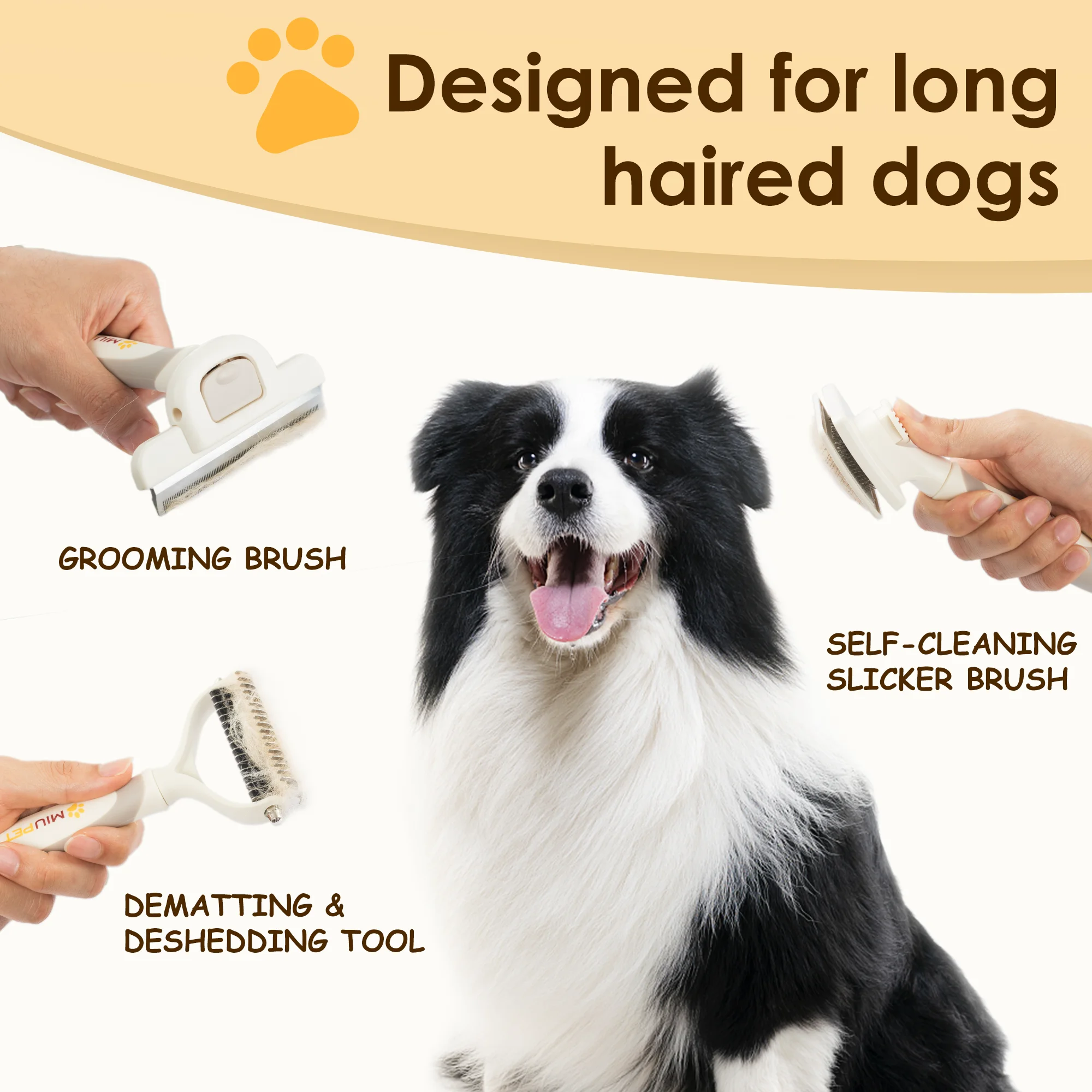 Professional Long Haired Dog Grooming Kit Cat Grooming Brush Dog Shedding Brush and Self Clean Slicker Brush